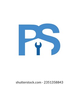 Initial letter PS Property home or house repair logo design. Typography logo letter PS with wrench and house in negative space style design