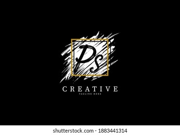 Initial Letter PS Splash Grange Logo Design, Texture Brush with a square grid.