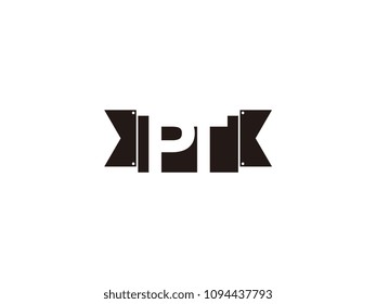 Initial letter pt black ribbon logo design