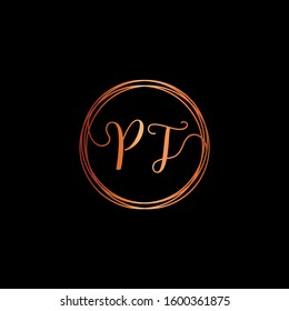 initial letter PT handwriting with circle element template. Creative beauty fashion or clothing. Initial logo of the couple's name in the style of a hand drawing for the concept of marriage - vector