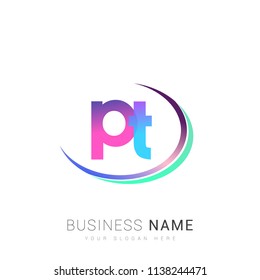 initial letter PT logotype company name, coloreful and swoosh design. vector logo for business and company identity.