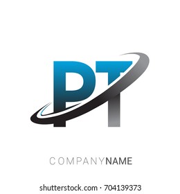 initial letter PT logotype company name colored blue and grey swoosh design. logo design for business and company identity.