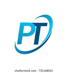 initial letter PT logotype company name colored blue swoosh design concept. vector logo for business and company identity.