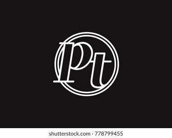 Initial letter pt lowercase outline inside the circle logo template white on black background
