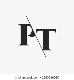 Initial Letter PT Monogram Sliced. Modern logo template isolated on gray background