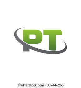 initial letter PT swoosh ring company logo green gray