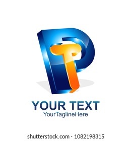 Initial letter PT or TP logo template colored orange blue 3d design for business and company identity