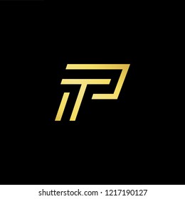 Initial Letter PT TP Minimalist Art Logo, Gold Color On Black Background.