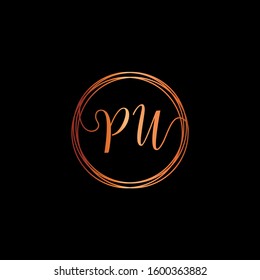 initial letter PU handwriting with circle element template. Creative beauty fashion or clothing. Initial logo of the couple's name in the style of a hand drawing for the concept of marriage - vector