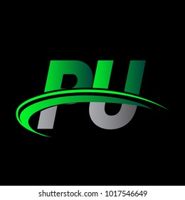 initial letter PU logotype company name colored green and black swoosh design. vector logo for business and company identity.