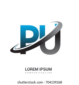 initial letter PU logotype company name colored blue and grey swoosh design. logo design for business and company identity.