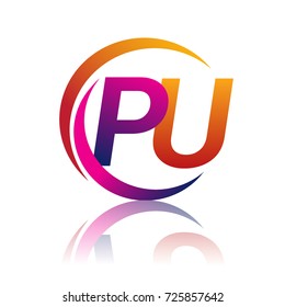 initial letter PU logotype company name orange and magenta color on circle and swoosh design. vector logo for business and company identity.