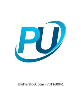 initial letter PU logotype company name colored blue swoosh design concept. vector logo for business and company identity.