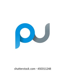 initial letter pu modern linked circle round lowercase logo blue gray