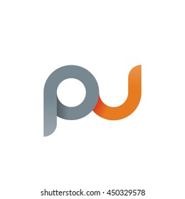 initial letter pu modern linked circle round lowercase logo orange gray