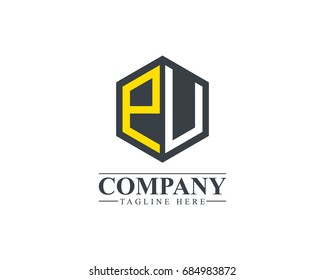 Initial Letter PU PV Hexagonal Design Logo