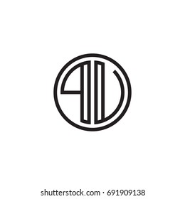 Initial letter PU, PV, minimalist line art monogram circle logo, black color