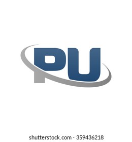 initial letter PU swoosh ring company logo blue gray