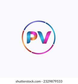 Initial letter PV curve rounded logo, gradient vibrant colorful glossy 