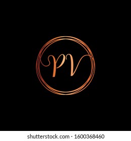 initial letter PV handwriting with circle element template. Creative beauty fashion or clothing. Initial logo of the couple's name in the style of a hand drawing for the concept of marriage - vector