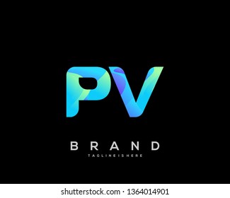 Initial letter PV logo with colorful background, letter combination logo design for creative industry, web, business and company. - Vector