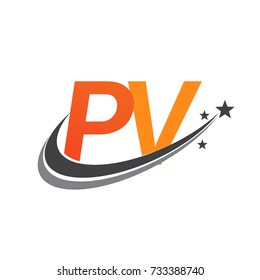 initial letter PV logotype company name colored orange and grey swoosh star design. vector logo for business and company identity.