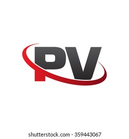 initial letter PV swoosh ring company logo red black
