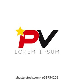 Initial letter pv yellow star logo red black