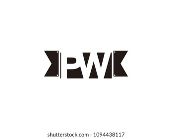 Initial letter pw black ribbon logo design