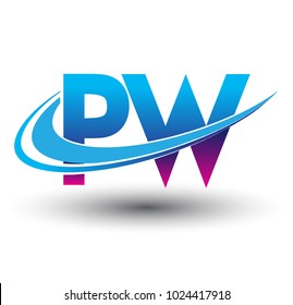 initial letter PW logotype company name colored blue and magenta swoosh design. vector logo for business and company identity.
