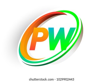initial letter PW logotype company name colored orange and green circle and swoosh design, modern logo concept. vector logo for business and company identity.