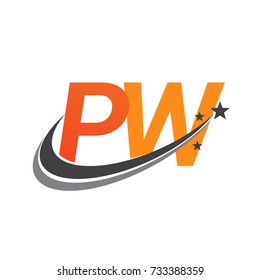 initial letter PW logotype company name colored orange and grey swoosh star design. vector logo for business and company identity.