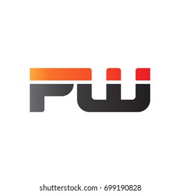 Initial letter PW, straight linked line bold logo, gradient fire red black colors