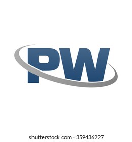 initial letter PW swoosh ring company logo blue gray