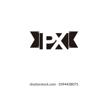 Initial letter px black ribbon logo design