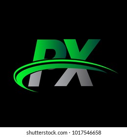 initial letter PX logotype company name colored green and black swoosh design. vector logo for business and company identity.