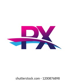 initial letter PX logotype company name colored blue and magenta swoosh design. vector logo for business and company