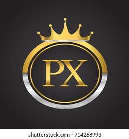initial letter PX logotype company name with oval shape and crown, gold and silver color. vector logo for business and company identity.