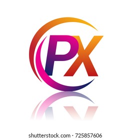 initial letter PX logotype company name orange and magenta color on circle and swoosh design. vector logo for business and company identity.