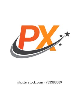 initial letter PX logotype company name colored orange and grey swoosh star design. vector logo for business and company identity.