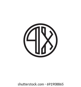 Initial letter PX, minimalist line art monogram circle logo, black color