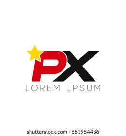 Initial letter px yellow star logo red black