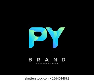 Initial letter PY logo with colorful background, letter combination logo design for creative industry, web, business and company. - Vector