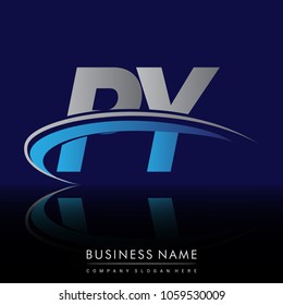 initial letter PY logotype company name colored blue and grey swoosh design. vector logo for business and company identity.