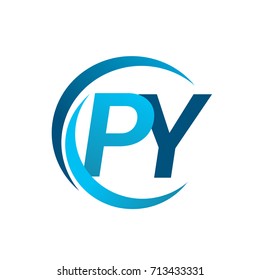 initial letter PY logotype company name blue circle and swoosh design. vector logo for business and company identity.