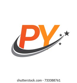 initial letter PY logotype company name colored orange and grey swoosh star design. vector logo for business and company identity.
