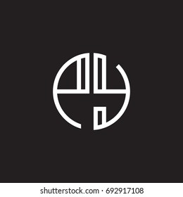 Initial letter PY, minimalist line art monogram circle shape logo, white color on black background