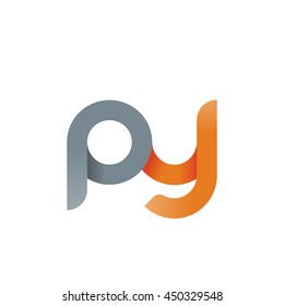 initial letter py modern linked circle round lowercase logo orange gray