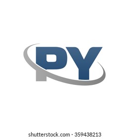 initial letter PY swoosh ring company logo blue gray