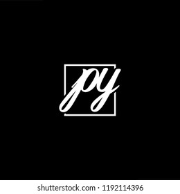 Initial letter PY YP minimalist art monogram shape logo, white color on black background